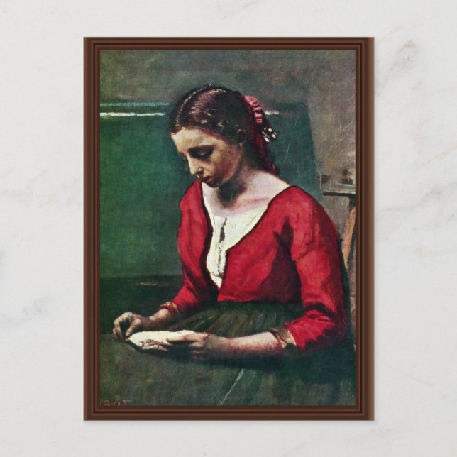 Reading Girl In A Red Jersey By Corot Jean-Baptist Postcard (Front)
