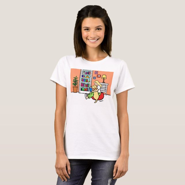 Reading Girl with a Yellow Labrador Tshirt (Front Full)