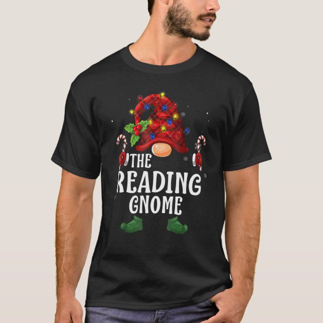 Reading Gnome Buffalo Plaid Matching Family Christ T-Shirt (Front)