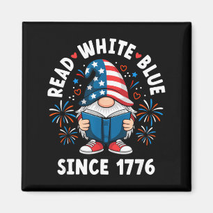 Reading Gnome Red White Blue Book USA 4th of July Magnet