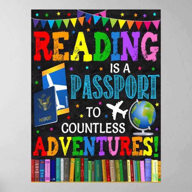 Reading Is A Passport To Adventure Classroom Poster (Front)