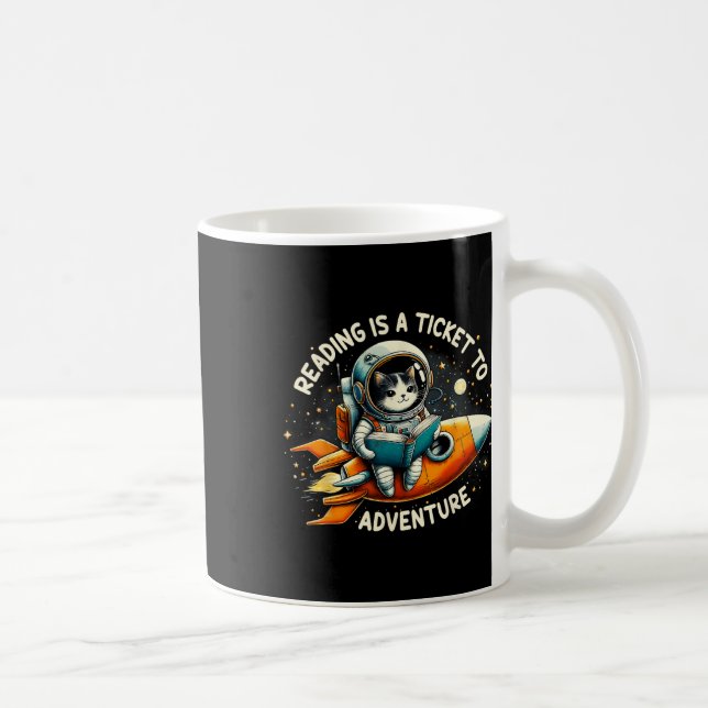 Reading Is A Ticket To Adventure Astronaut Cat Cat Coffee Mug (Right)