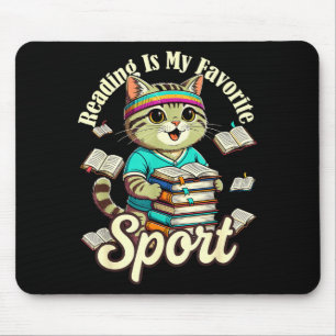 Reading is favourite sport badge funny cat lover mouse pad
