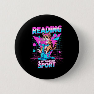 Reading is favourite sport funny cat book lover 6 cm round badge