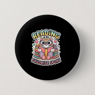 Reading is favourite sport funny cat book lover 6 cm round badge