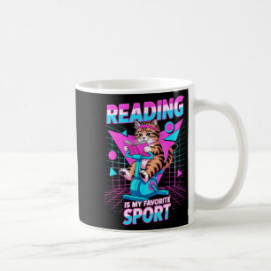 Reading is favourite sport funny cat book lover coffee mug