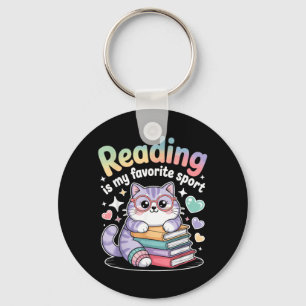 Reading is Favourite Sport Funny Cat Book Lover Key Ring