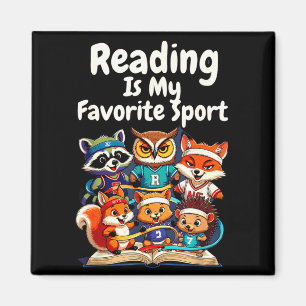 Reading is favourite sport funny cute animals magnet