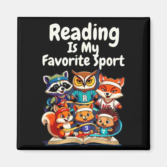 Reading is favourite sport funny cute animals magnet (Front)