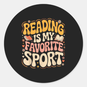 Reading is favourite sport groovy book lover classic round sticker
