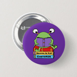 Reading Is Fun Cute Book Loving Alien Button
