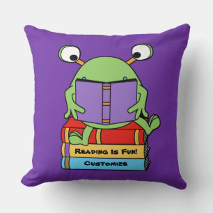 Reading Is Fun Cute Book Loving Alien Cushion