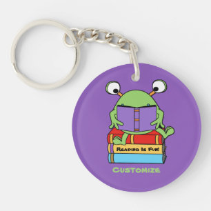 Reading Is Fun Cute Book Loving Alien Key Chain2 Key Ring