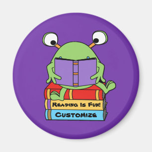 Reading Is Fun Cute Book Loving Alien Magnet