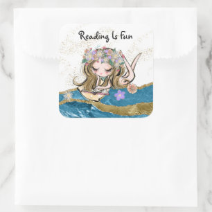 *~*  READING IS FUN - Free Spirit Flower Child Square Sticker