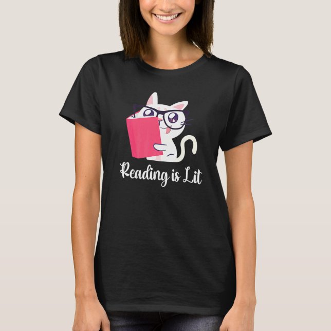 Reading Is Lit  Cats Book T-Shirt (Front)