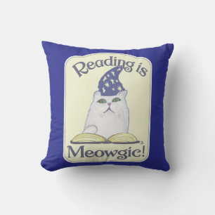 Reading is Magical Cat Fun Cartoon Art Cushion