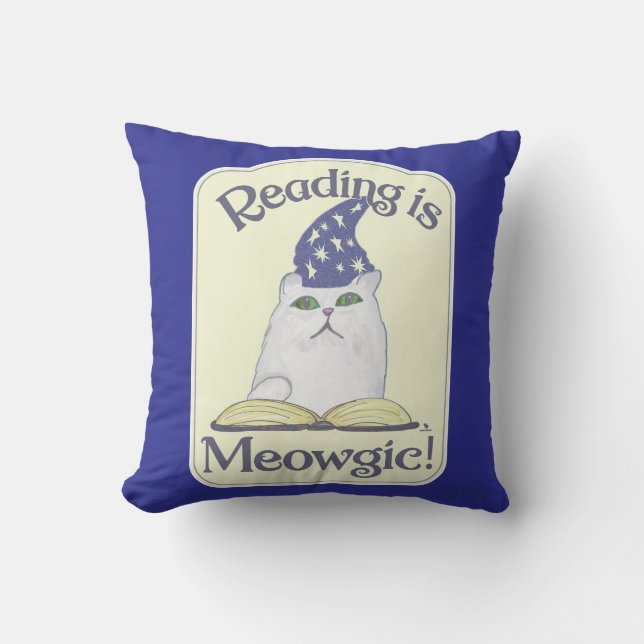 Reading is Magical Cat Fun Cartoon Art Cushion (Front)