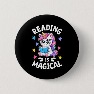 Reading is magical cute unicorn librarian bookworm 6 cm round badge