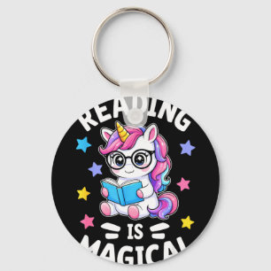 Reading is magical cute unicorn librarian bookworm key ring