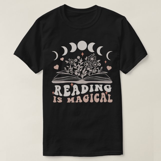 Reading Is Magical Moon Phases Wildflower Celestia T-Shirt (Design Front)