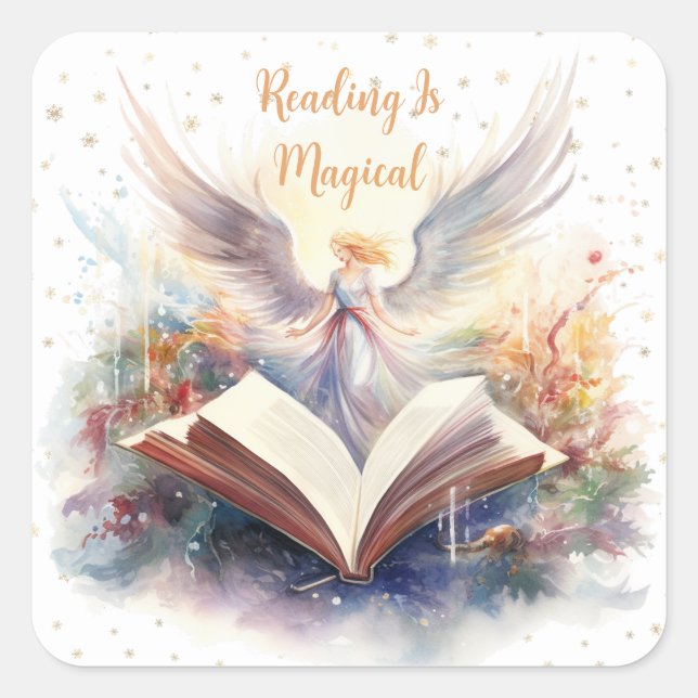 Reading is Magical Snowflake, Book Lover Square Sticker (Front)