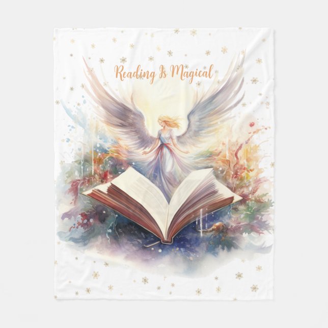 Reading is Magical Snowflake Design Fleece Blanket (Front)