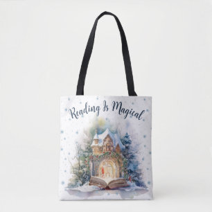 Reading is Magical Snowflake Design Tote Bag