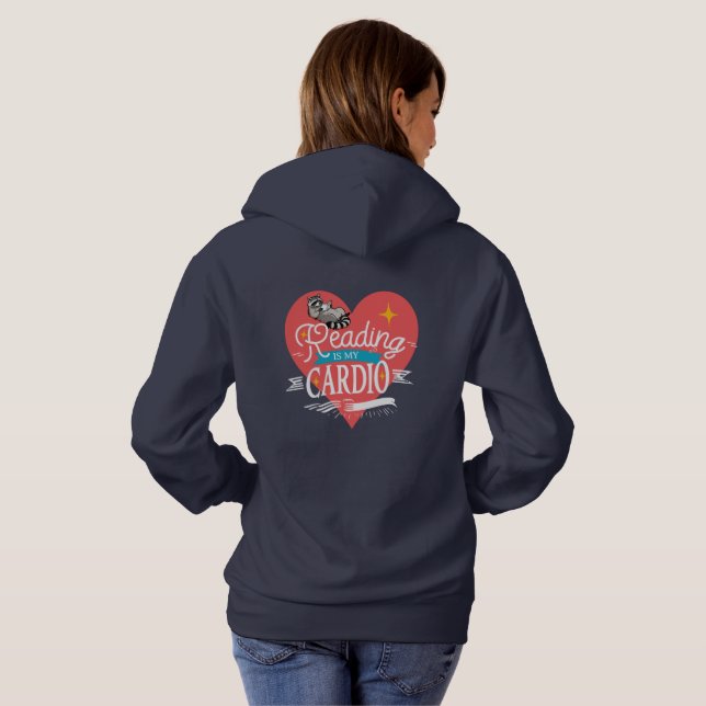 Reading is My Cardio Red Heart Raccoon Hoodie (Back Full)