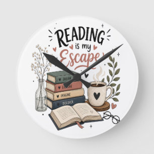 Reading Is My Escape - Cosy Book Lover Aesthetic Round Clock