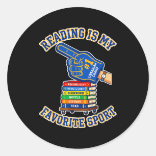 Reading is my favourite sport foam finger book  classic round sticker