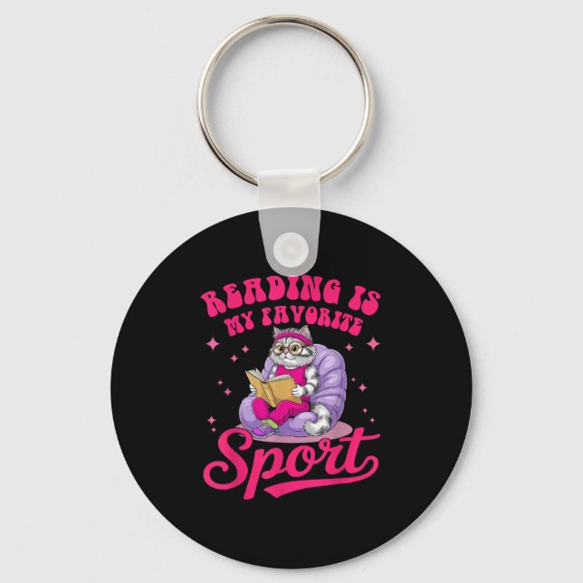 Reading Is My Favourite Srt Funny Cat Book Lover L Key Ring (Front)