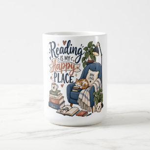 Reading Is My Happy Place – Cosy Book Lover Design Coffee Mug