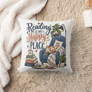 Reading Is My Happy Place – Cosy Book Lover Design Cushion