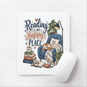 Reading is My Happy Place Cosy Book Lover Notebook Mouse Pad