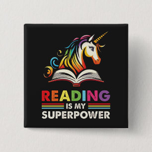 Reading is my superpower 15 cm square badge
