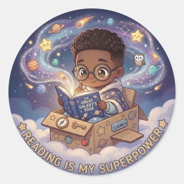 Reading Is My Superpower Classic Round Sticker (Front)