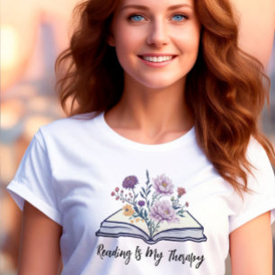 Reading Is My Therapy, Boho Wildflower and Book T-Shirt