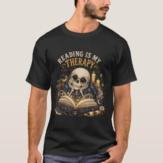 Reading Is My Therapy Celestial Skeleton Bookish T-Shirt