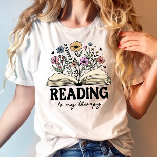Reading is My Therapy Floral Book T-Shirt