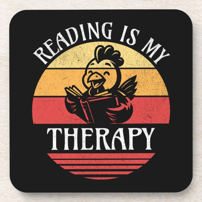 Reading Is My Therapy Funny Book Reading Chicken Coaster (Front)