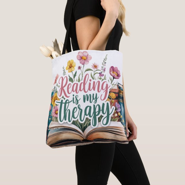 Reading is My Therapy Wildflower Book Bag (Close Up)