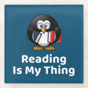 Reading Is My Thing Penguin Funny Reading Glass Coaster
