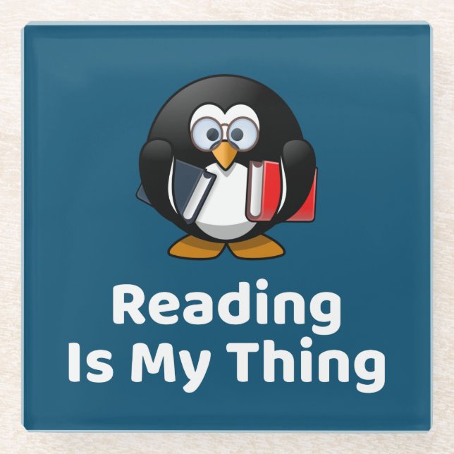 Reading Is My Thing Penguin Funny Reading Glass Coaster (Front)