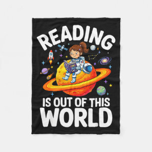 Reading is out of this world astronaut girl fleece blanket