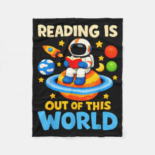 Reading is out of this world astronaut reading fleece blanket