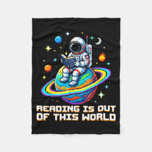 Reading is out of this world astronaut reading fleece blanket
