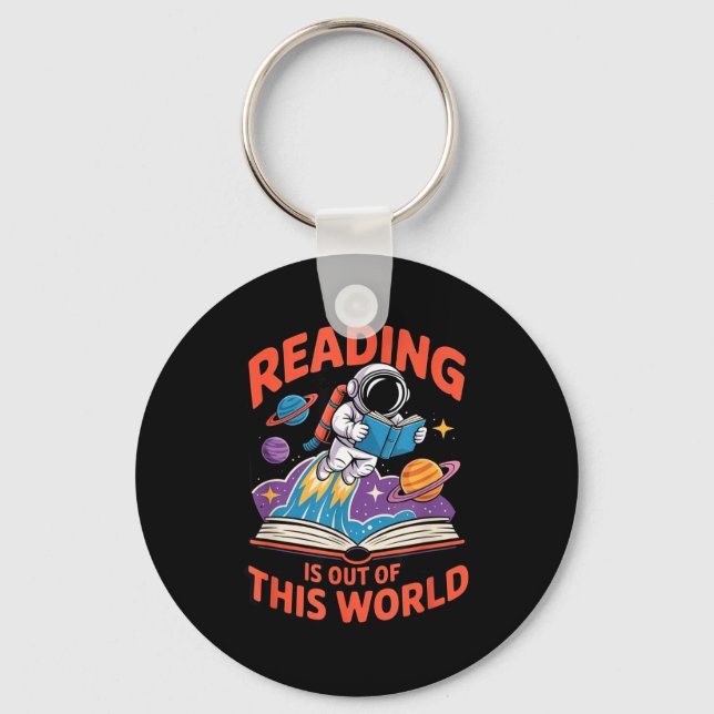 Reading is out of this world astronaut space book key ring (Front)