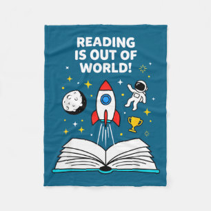 Reading is out of this world space astronaut fleece blanket
