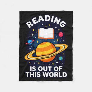Reading is out of this world space astronaut fleece blanket